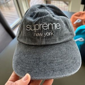 Supreme Logo Hat Grey Denim.